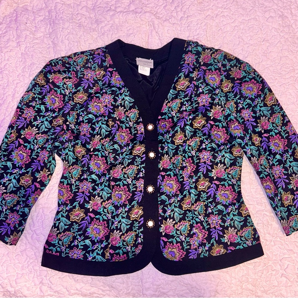 Vintage Tina Barrie Petite Vibrant Floral Jacket Size 14